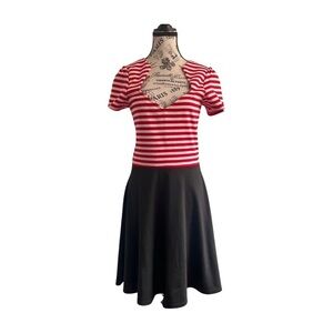 Rock Steady Rockabilly Black, Red & White Striped Midi Dress Size Large